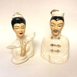 Vintage Japanese Couple Porcelain Head Bust Figurines